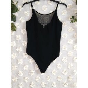 Women's Express One Elven Bodysuit Black Mesh Detail Spaghetti Straps Size M